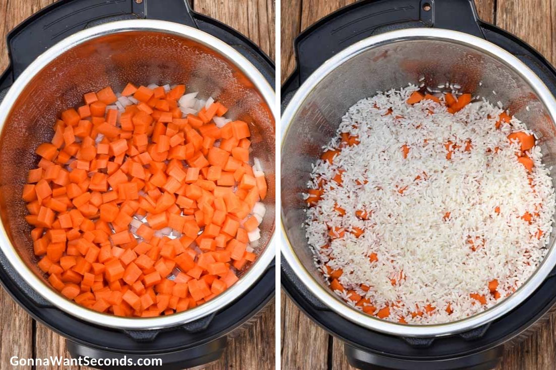 How To Make Instant Pot Chicken And Rice, onions and carrots in the pot