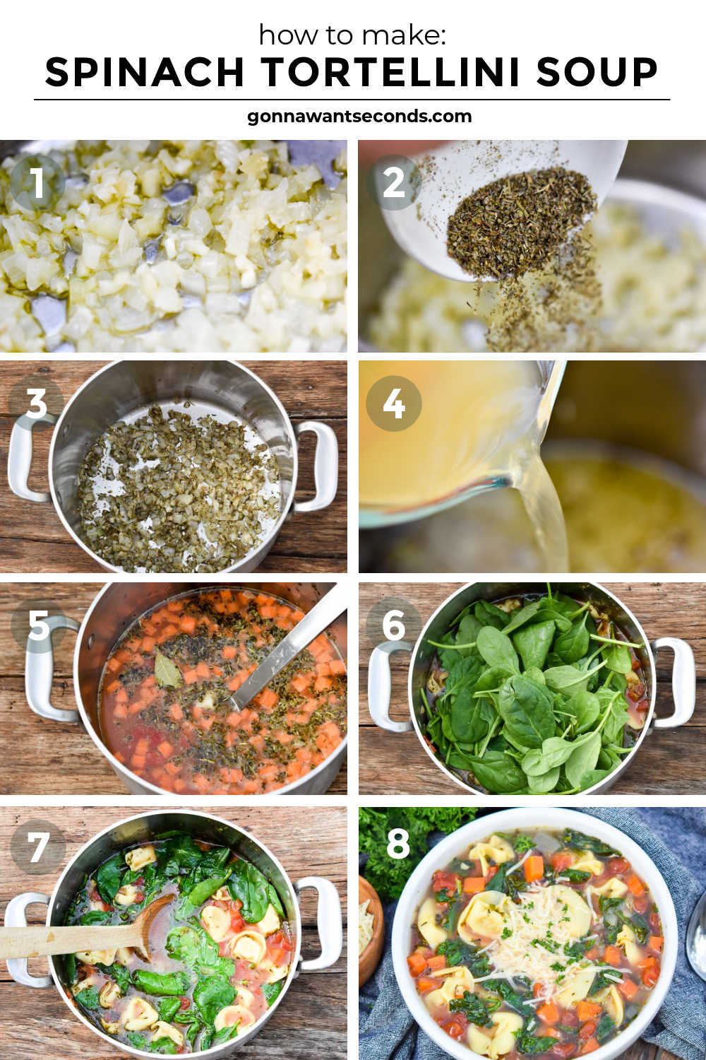 step by step how to make spinach tortellini soup