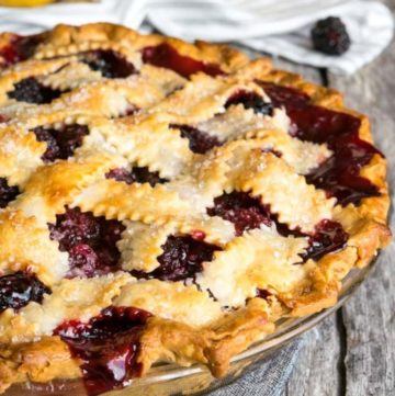 blackberry pie on a wooden table