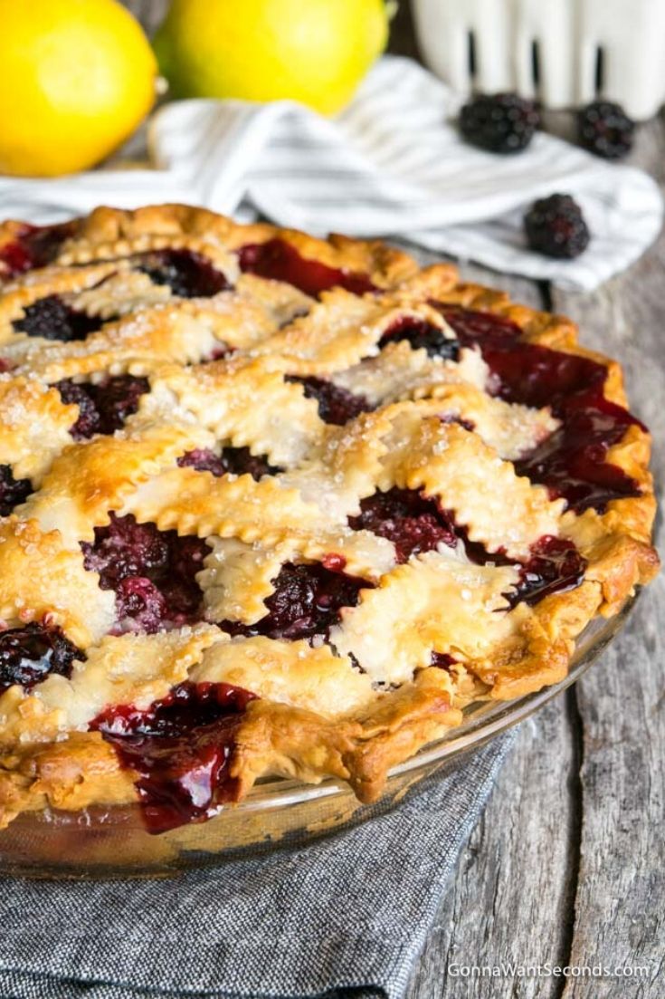 blackberry pie on a wooden table