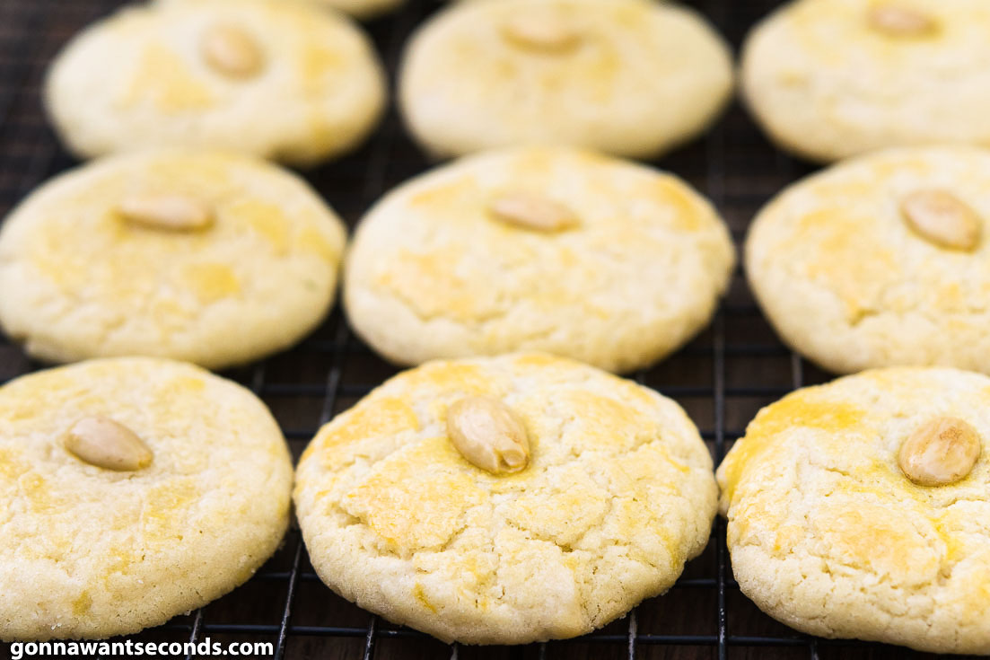 Chinese Almond Cookies on a cooling rack