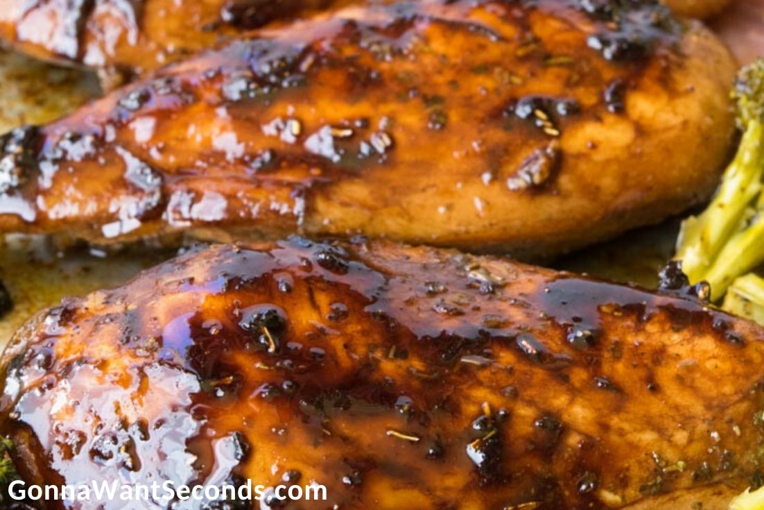 Honey Balsamic Chicken on a plate, close up
