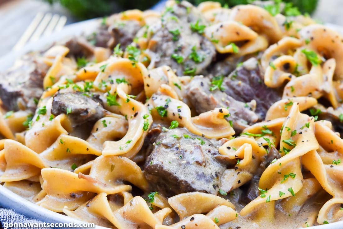 Instant Pot Beef Stroganoff on a plate