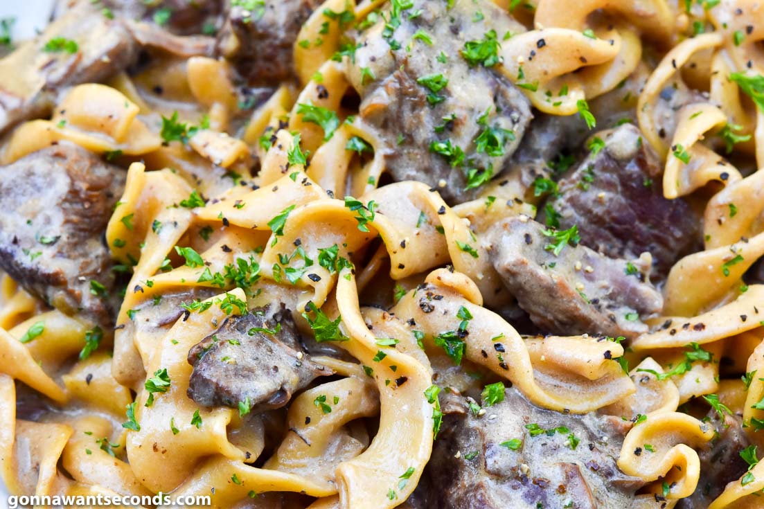 Instant Pot Beef Stroganoff on a plate