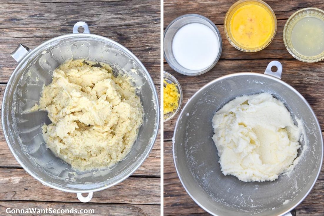 How to make Lemon Sugar Cookies, adding lemon and other ingredients to creamed butter
