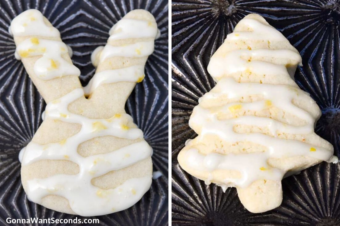 Glazed lemon cookies on a baking sheet