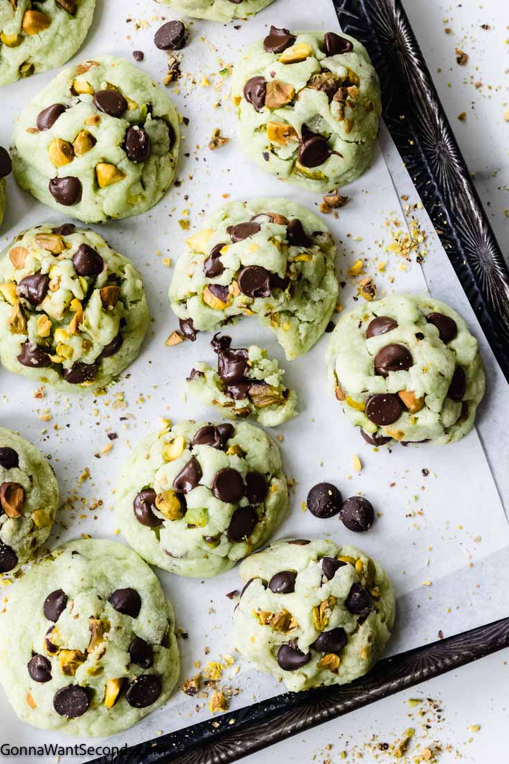 Pistachio Cookies on a baking sheet