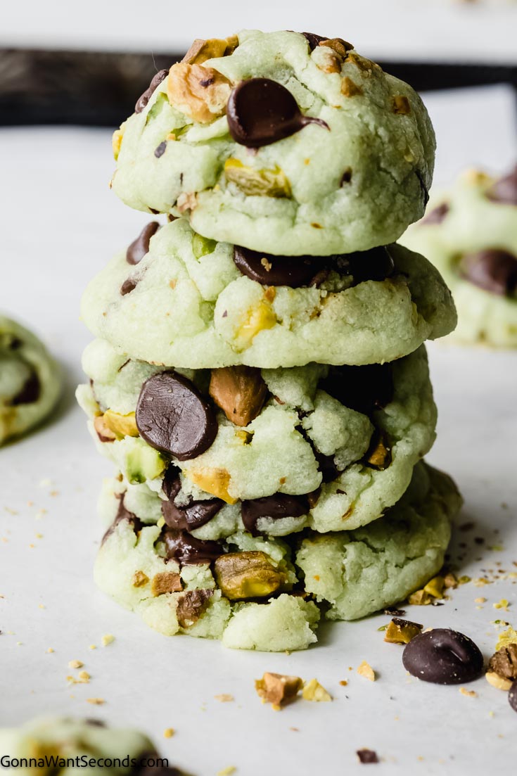 Pistachio Cookies stack on top of each other