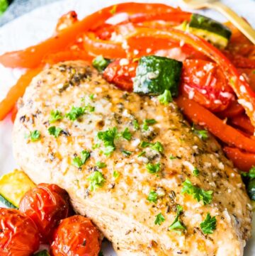 Sheet Pan Italian Chicken Dinner with vegetables on the side