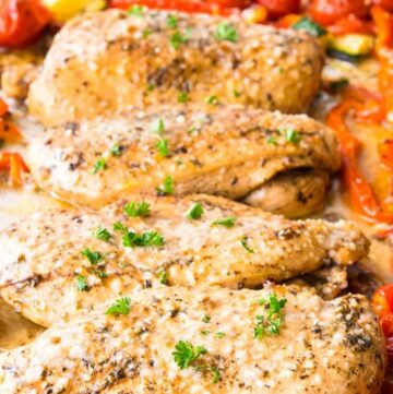 Sheet Pan Italian Chicken Dinner with vegetables around