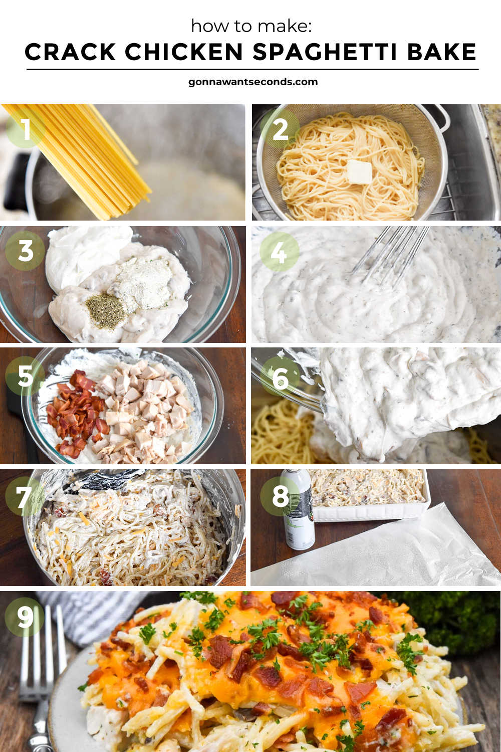 step by step how to make crack chicken spaghetti bake