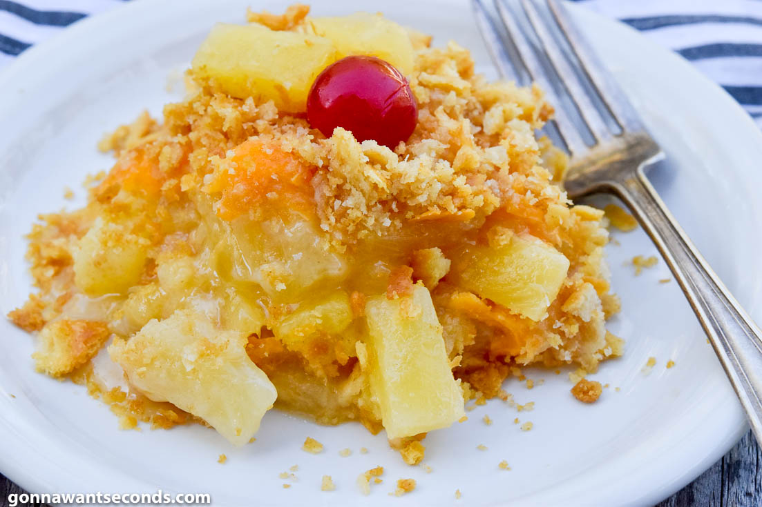 Easter Brunch Recipes, Pineapple Casserole on a plate
