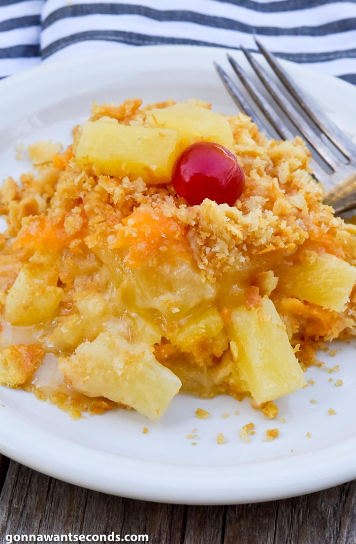 Pineapple Casserole on a plate