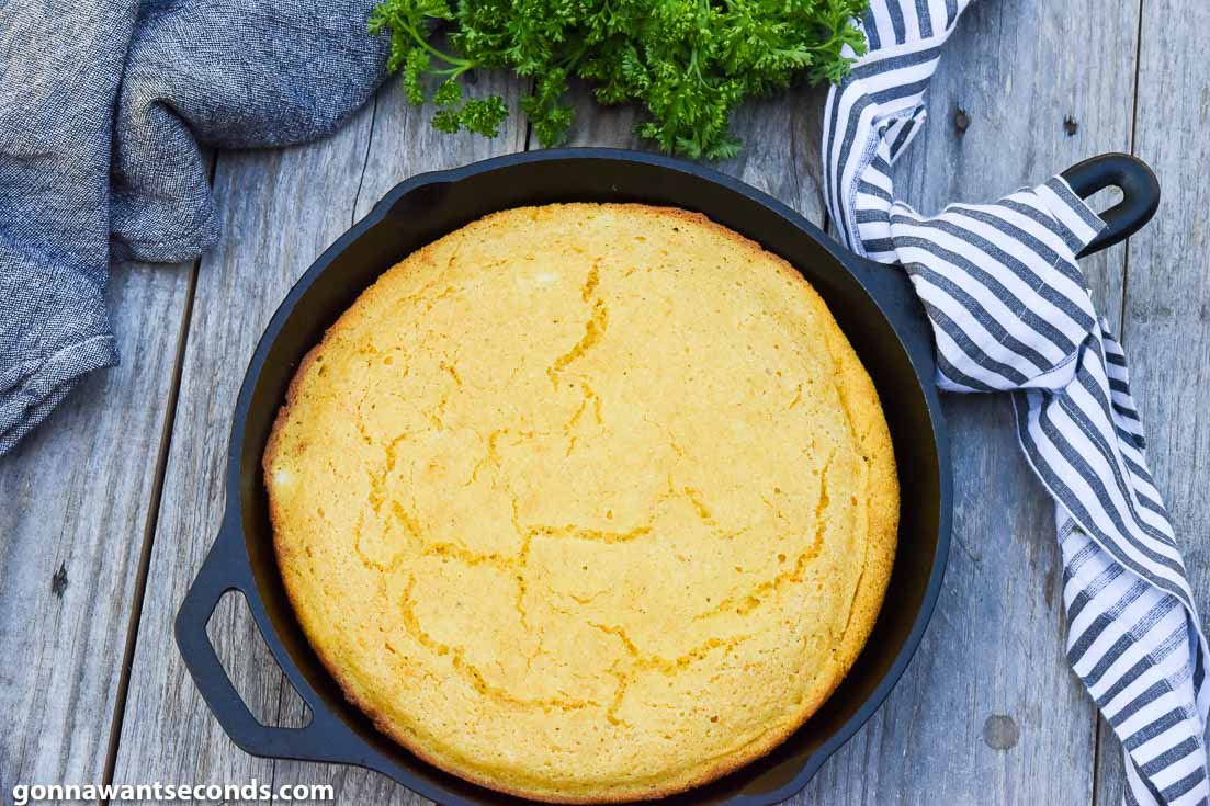 Southern cornbread in a cast iron skillet