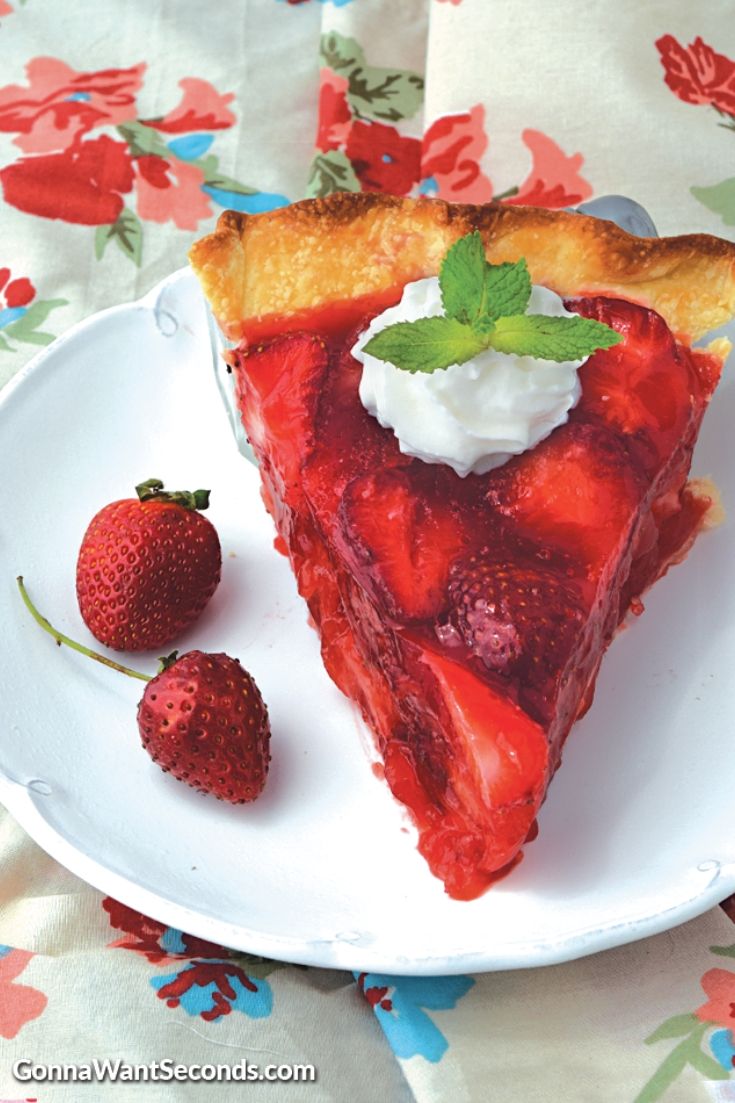 A slice of Strawberry Pie on a plate