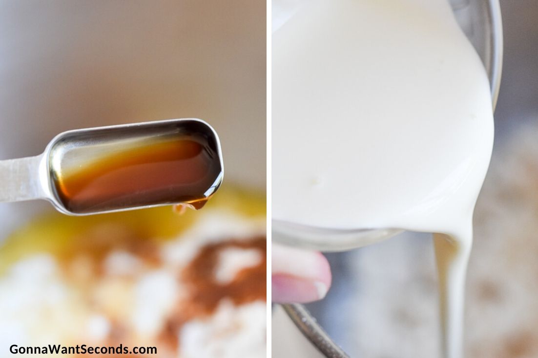 How to make Banana Chocolate Chip Cake, adding vanilla and heavy cream