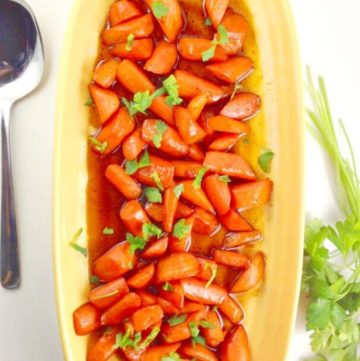 Brown Sugar Glazed Carrots on an oval serving plate
