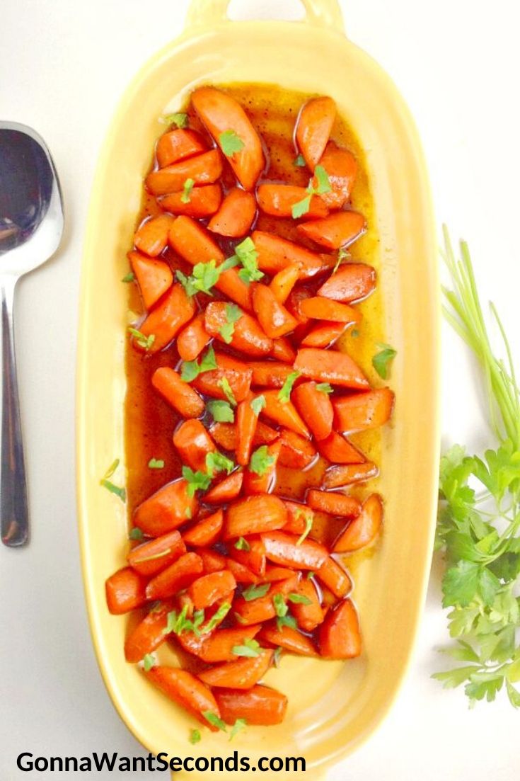 Brown Sugar Carrots on an oval serving plate