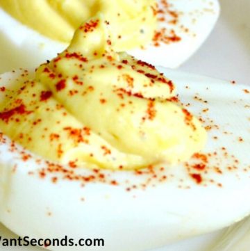 Classic deviled eggs, sprinkled with paprika