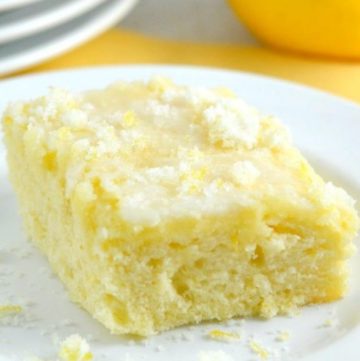 A slice of lemon buttermilk cake on a plate