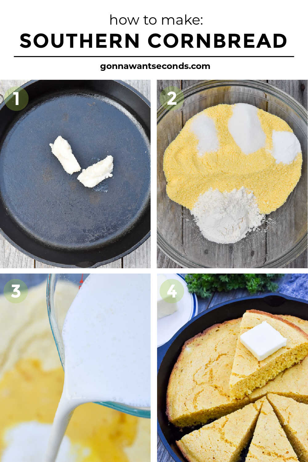 Chili craves it; soup just isn't the same without it; your family demands it! Southern cornbread is here w/ bacon drippings and sweet corn flavor. #SouthernRecipe #Cornbread step by step how to make Southern cornbread