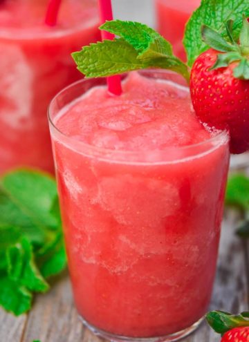 A glass of strawberry frose