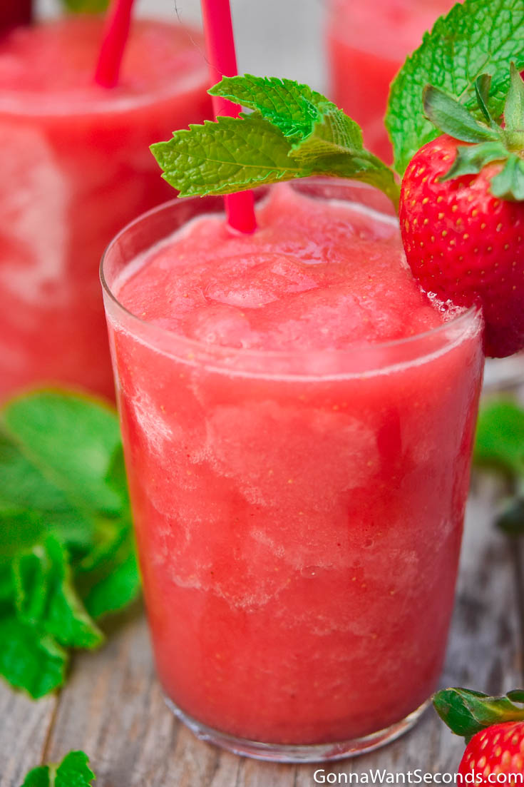 A glass of strawberry frose