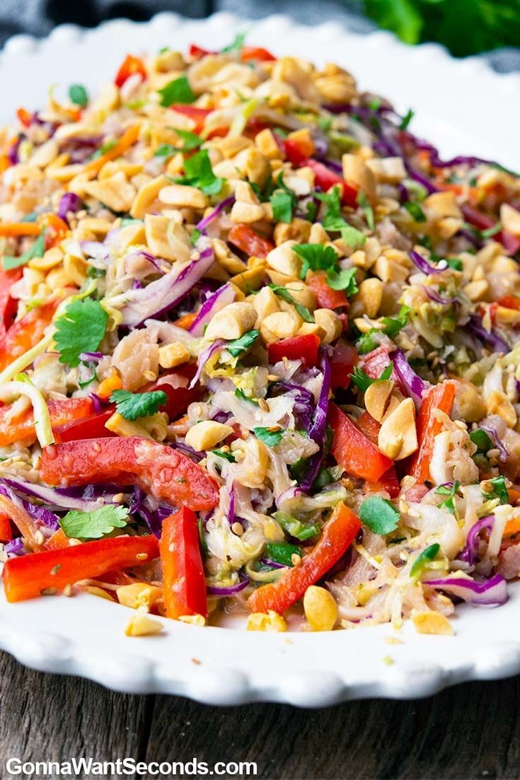 Asian coleslaw on a serving dish