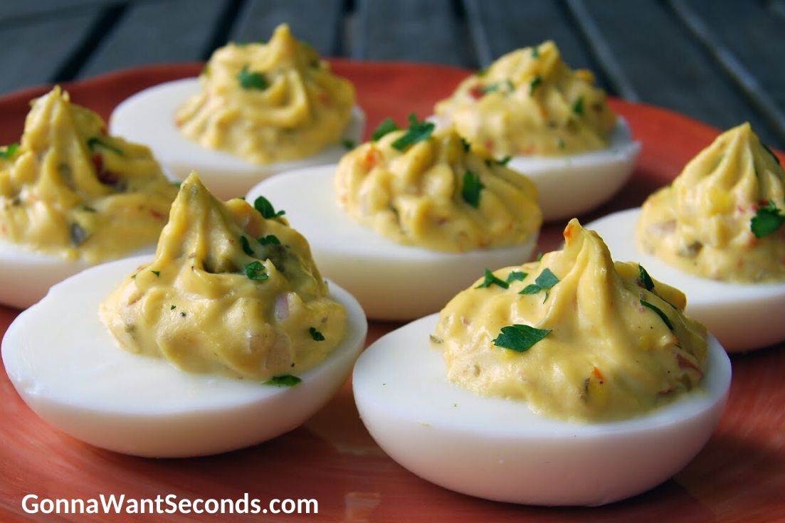  Deviled Eggs with Capers on a plate
