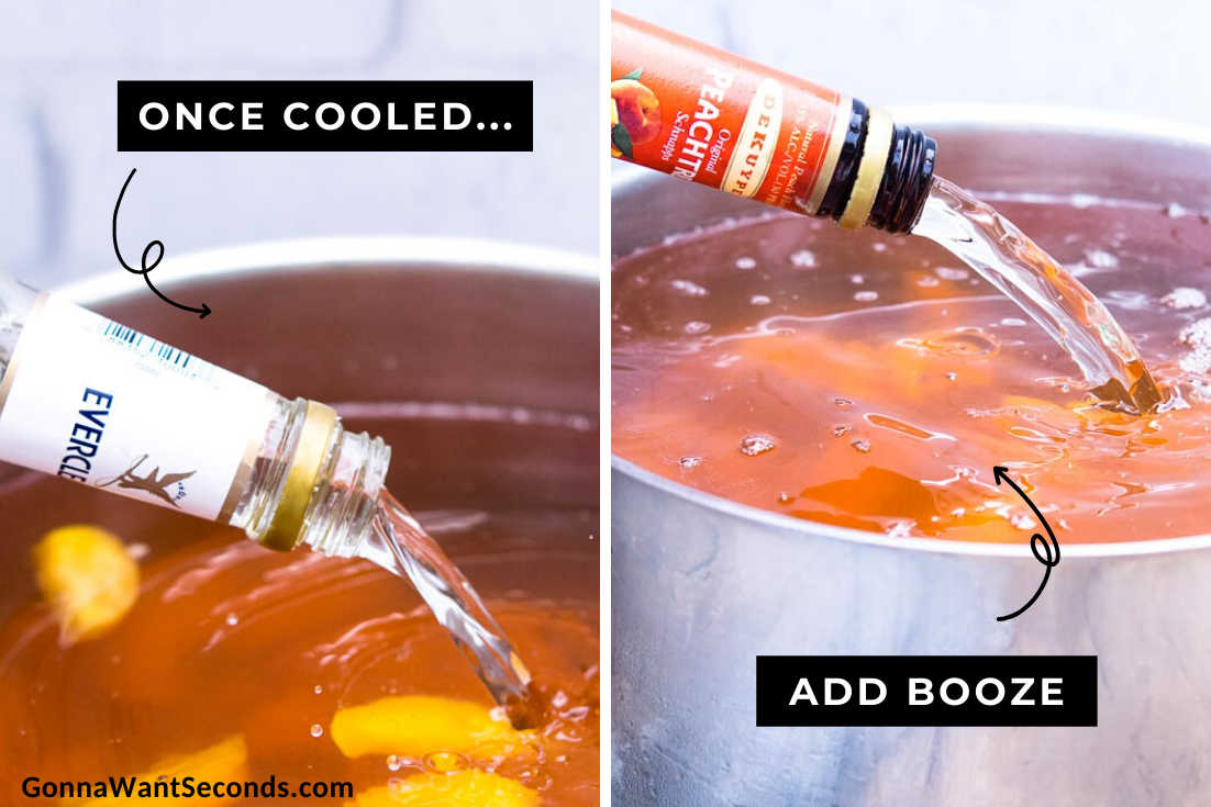 How to make peach moonshine, after boiling and cooling, add Everclear and peach schnapps