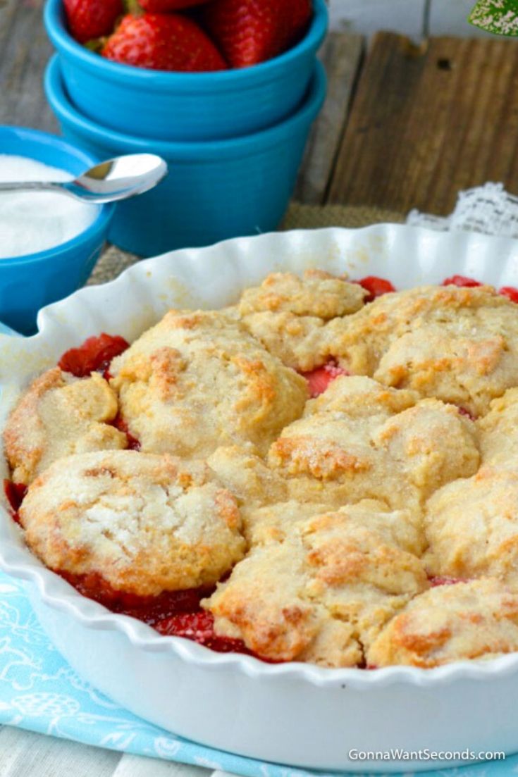 Strawberry Cobbler in a pie plate