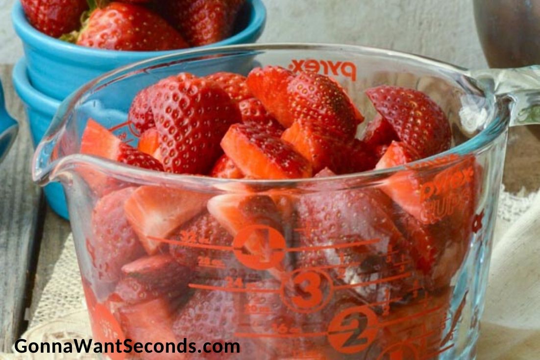 Strawberry Cobbler, a cup of quartered fresh strawberries