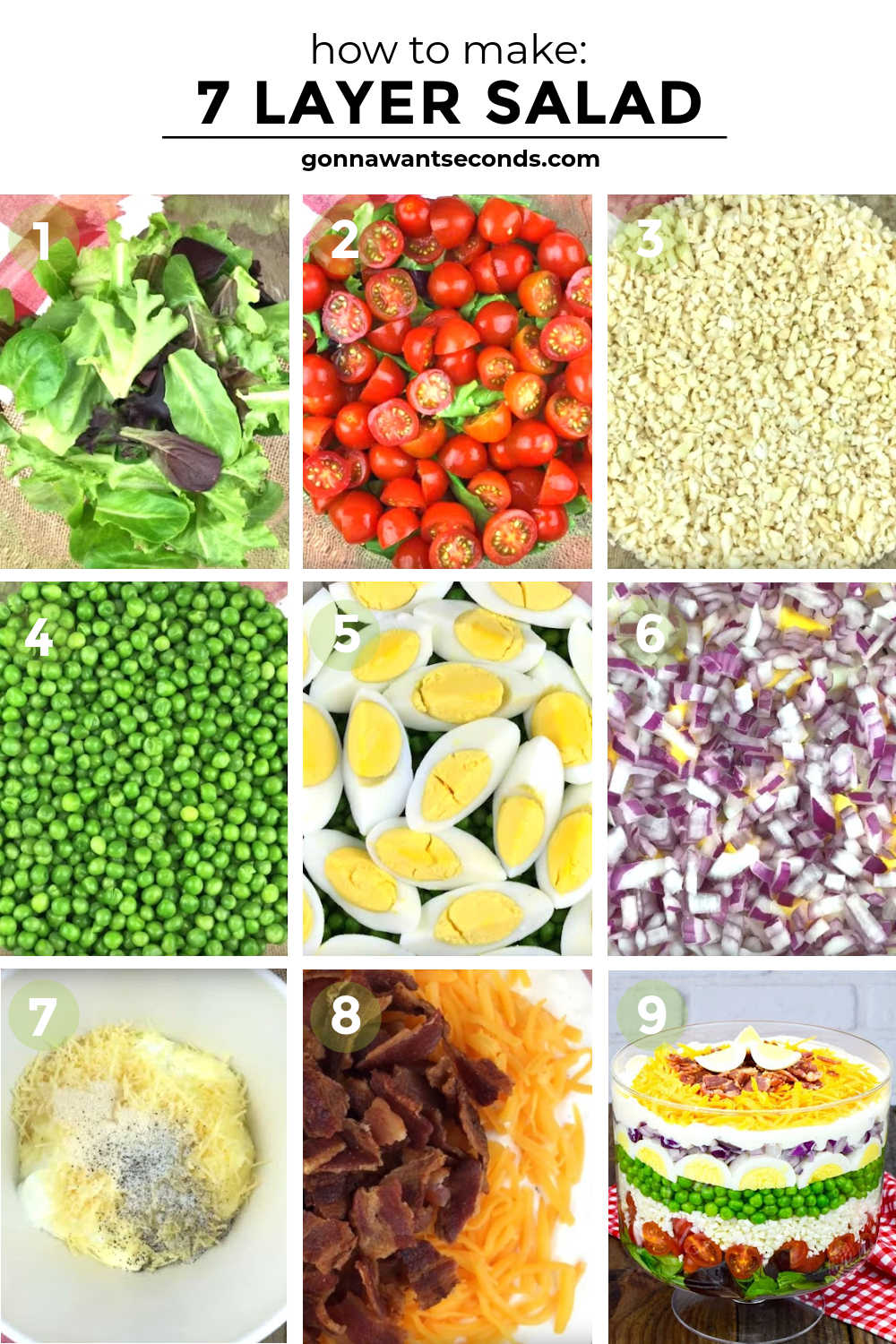 Step by step how to make 7 layer salad