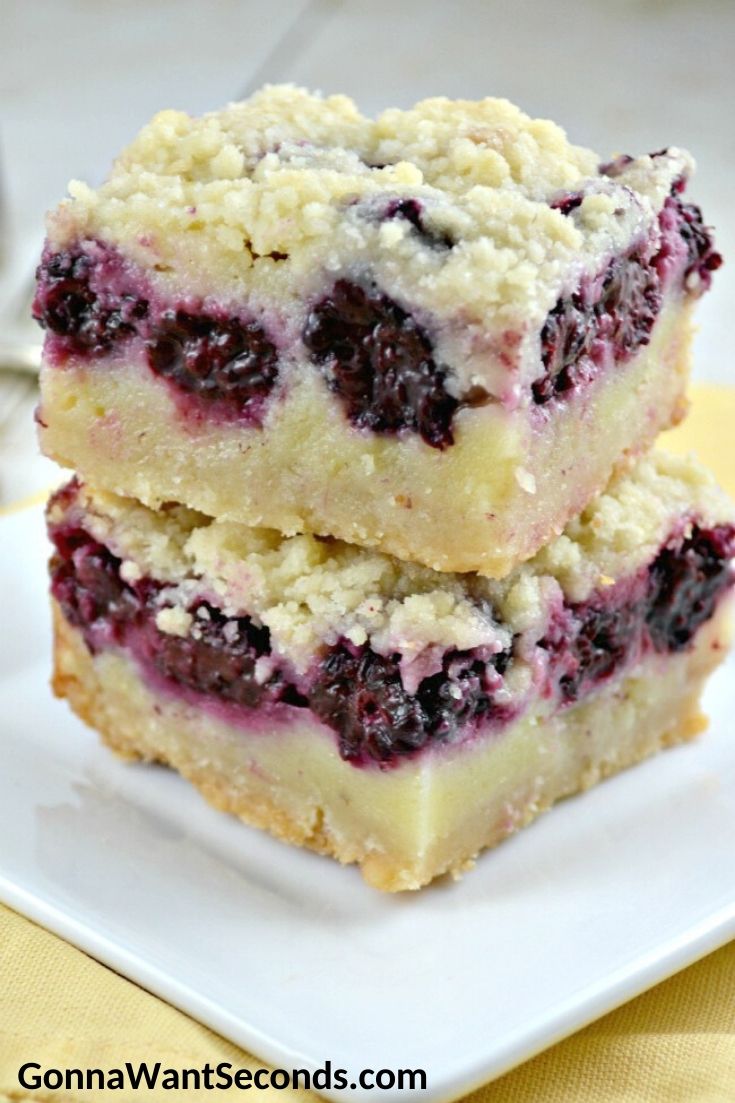 Blackberry Pie Bars stack on top of each other 