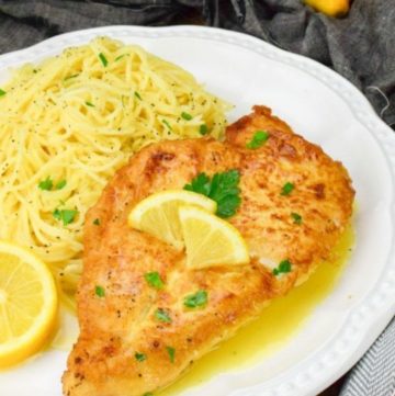 Chicken Francaise with pasta on the side