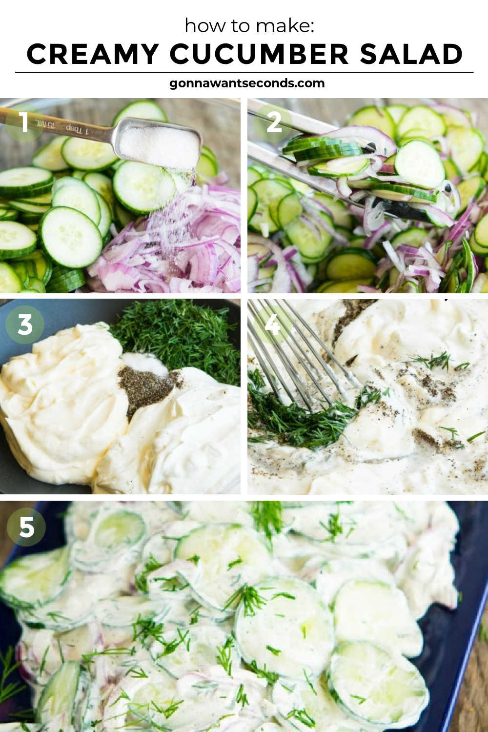 step by step how to make creamy cucumber salad