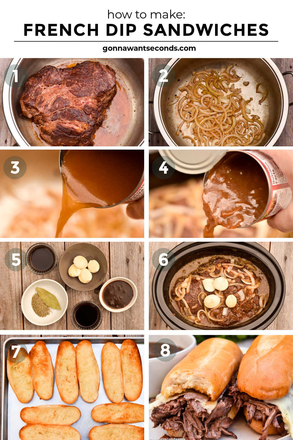 Step by step how to make french dip sandwiches