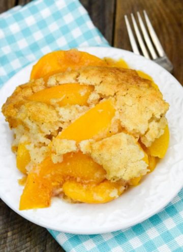 Bisquick peach cobbler on a plate