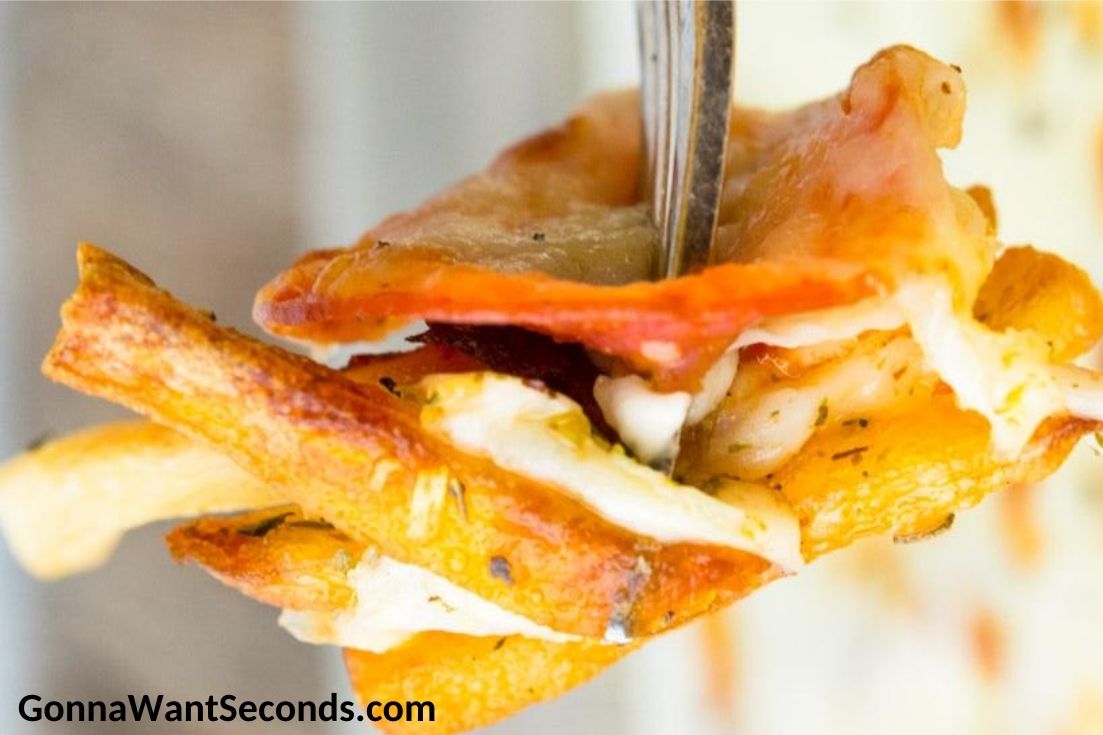 Pizza fries on a fork
