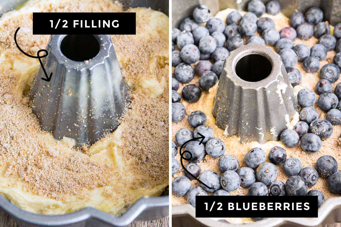 How to make Blueberry Coffee Cake, adding the filling and blueberries