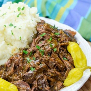 Mississippi pot roast with mashed potatoes on the side