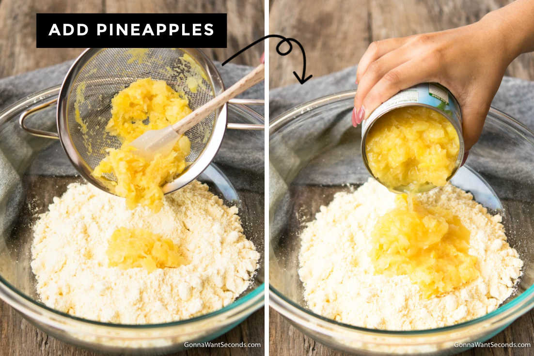 How to make Pineapple sunshine cake, adding pineapples to cake mix