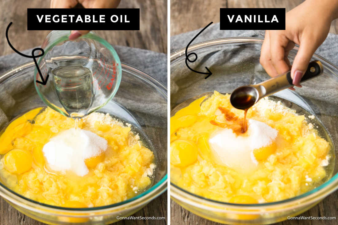 How to make Pineapple sunshine cake, add oil and vanilla