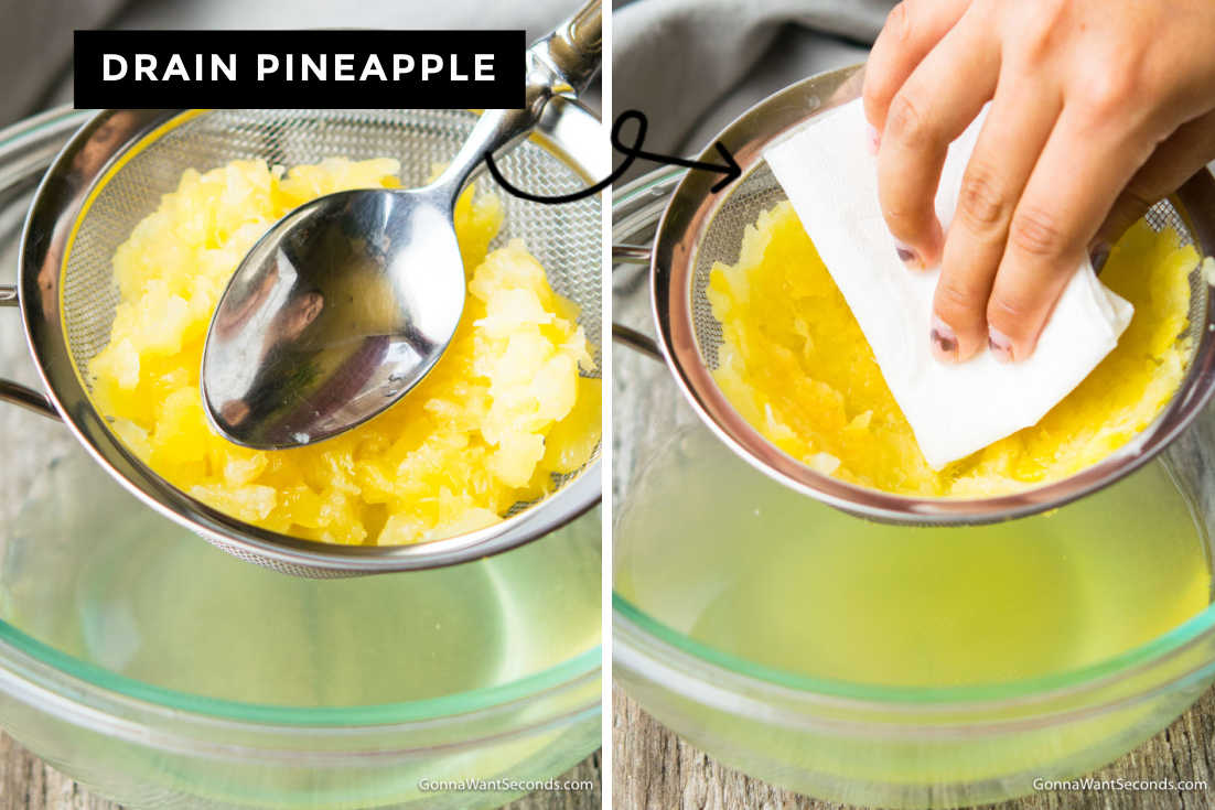 How to make Pineapple sunshine cake, draining pineapples
