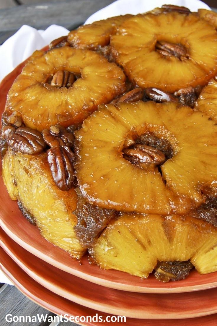 Rum Pineapple Upside Down Cake on a plate