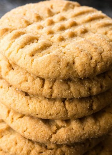 classic peanut butter cookies stack on top of each other