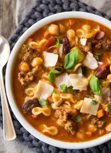 Italian Sausage Soup in a bowl, top shot