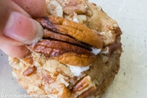 How to make Butter Pecan Cookies, adding pecans on top of the cookie