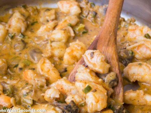 How to make Creamy Shrimp Enchiladas, sauteing the filling ingredients in a pot