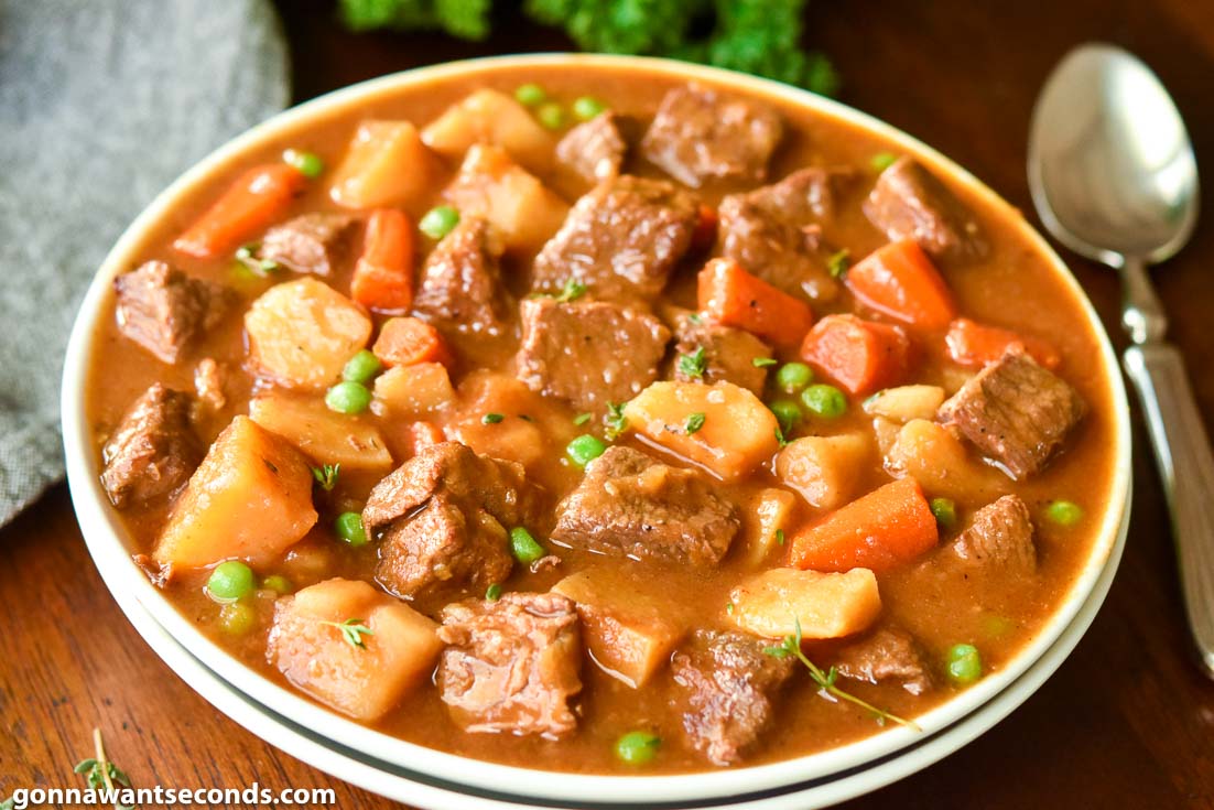 Beef stew recipe in a bowl